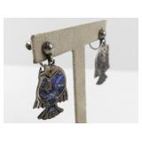 Mexican Sterling Silver and Abalone Fish Earrings
