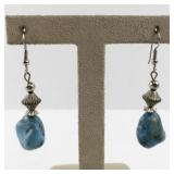 Turquoise Stone Drop Dangle Earrings with Silver-Tone Accents