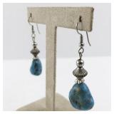 Turquoise Stone Drop Dangle Earrings with Silver-Tone Accents