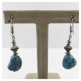 Turquoise Stone Drop Dangle Earrings with Silver-Tone Accents
