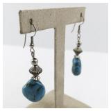 Turquoise Stone Drop Dangle Earrings with Silver-Tone Accents
