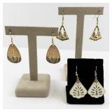 Set of 3 Pairs of Decorative Drop Earrings with Enamel and Gold-Tone Accents