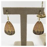 Set of 3 Pairs of Decorative Drop Earrings with Enamel and Gold-Tone Accents