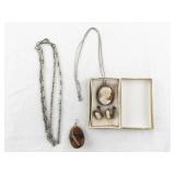 Vintage Cameo Jewelry Set with Necklace, Earrings, and Amber Pendant - Palomba Naples