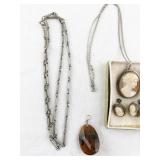 Vintage Cameo Jewelry Set with Necklace, Earrings, and Amber Pendant - Palomba Naples