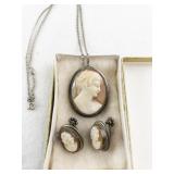 Vintage Cameo Jewelry Set with Necklace, Earrings, and Amber Pendant - Palomba Naples