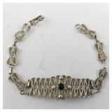 Sterling Silver 925 Filigree Bracelet with Green Stone