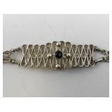 Sterling Silver 925 Filigree Bracelet with Green Stone
