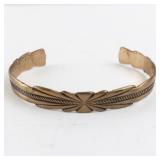 Solid Copper Cuff Bracelet with Feather Design, 6.5 Inch