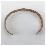 Solid Copper Cuff Bracelet with Feather Design, 6.5 Inch