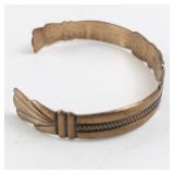 Solid Copper Cuff Bracelet with Feather Design, 6.5 Inch