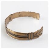 Solid Copper Cuff Bracelet with Feather Design, 6.5 Inch