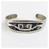 Alpaca Silver Cuff Bracelet with Abalone Inlay 6.5in