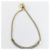 Gold Tone Stainless Steel Bolo Bracelet with Crystals