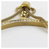 Gold Tone Stainless Steel Bolo Bracelet with Crystals