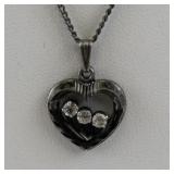 Sterling Silver Heart Pendant Necklace with Clear Stones, 20in, 3.8g