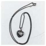 Sterling Silver Heart Pendant Necklace with Clear Stones, 20in, 3.8g