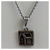 Sterling Silver Necklace with Square House Pendant, 22in, 6.2g