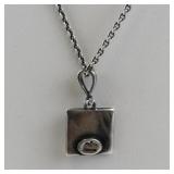 Sterling Silver Necklace with Square House Pendant, 22in, 6.2g