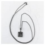 Sterling Silver Necklace with Square House Pendant, 22in, 6.2g