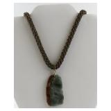 Carved Jadite Jade Pendant Necklace with Woven Chain