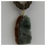 Carved Jadite Jade Pendant Necklace with Woven Chain