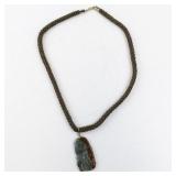 Carved Jadite Jade Pendant Necklace with Woven Chain