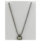 Brighton Silvertone Basemetal Necklace with Green Faceted Pendant
