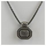 Brighton Silvertone Basemetal Necklace with Green Faceted Pendant