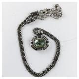 Brighton Silvertone Basemetal Necklace with Green Faceted Pendant