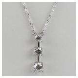 Sterling Silver 3-Stone Pendant Necklace, 16in, 3.1g, CZ Accents
