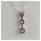Sterling Silver 3-Stone Pendant Necklace, 16in, 3.1g, CZ Accents