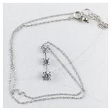 Sterling Silver 3-Stone Pendant Necklace, 16in, 3.1g, CZ Accents