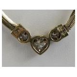 Sterling Silver 925 Necklace with Heart and Round Clear Stones