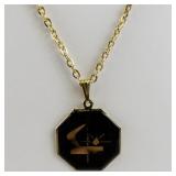 Gold Tone Base Metal 24in Necklace with Octagon Pendant