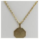 Gold Tone Base Metal 24in Necklace with Octagon Pendant