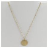 18in Gold Tone Mama Disc Pendant Necklace