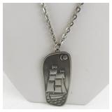 Pewter Ship Pendant Necklace by Inga Jensen DenmarkÂ 