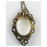 Vintage Butterfly Cameo Pendant Necklace with Pin Back