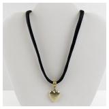 Black Cord Necklace with Gold Tone Heart Locket Pendant