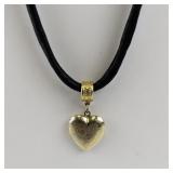Black Cord Necklace with Gold Tone Heart Locket Pendant