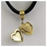 Black Cord Necklace with Gold Tone Heart Locket Pendant