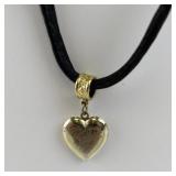 Black Cord Necklace with Gold Tone Heart Locket Pendant