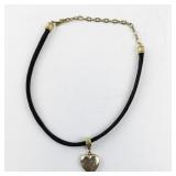Black Cord Necklace with Gold Tone Heart Locket Pendant