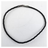 Black Braided Leather Necklace with Silver Tone Clasp