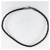 Black Braided Leather Necklace with Silver Tone Clasp