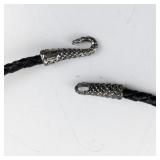 Black Braided Leather Necklace with Silver Tone Clasp