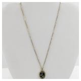 Base Metal Necklace with Floral Oval Pendant