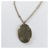 Base Metal Necklace with Floral Oval Pendant