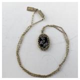 Base Metal Necklace with Floral Oval Pendant